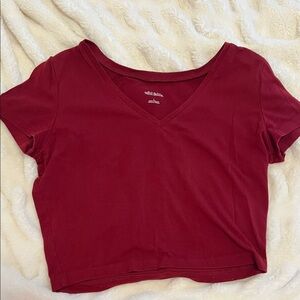 Wild Fable Women's Burgundy V-Neck Crop Top
